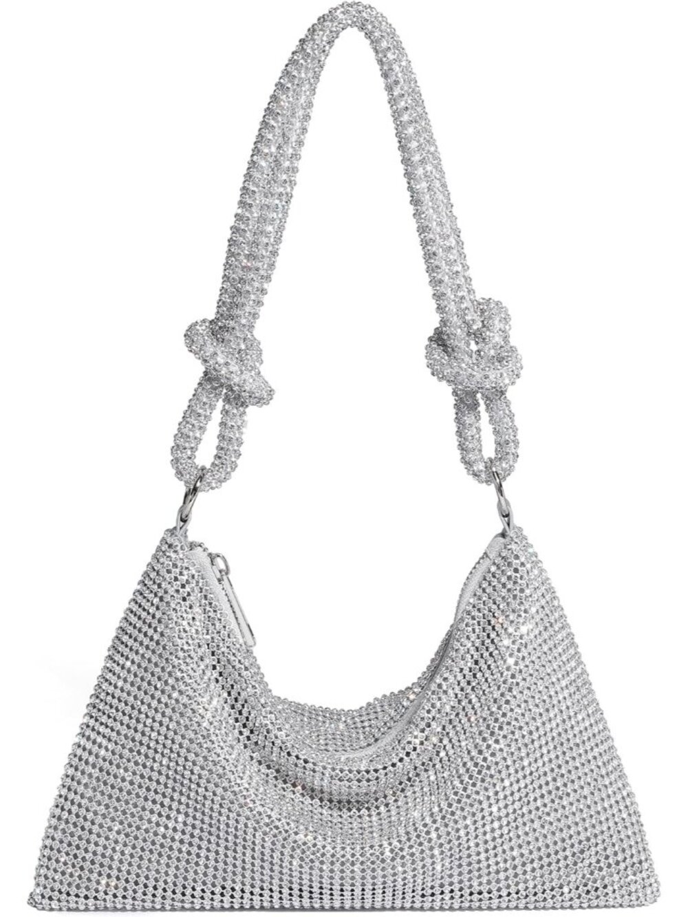 👜Women's Silver Sparkly Rhinestone Evening Clutch Shoulder Bag Dressy Purse